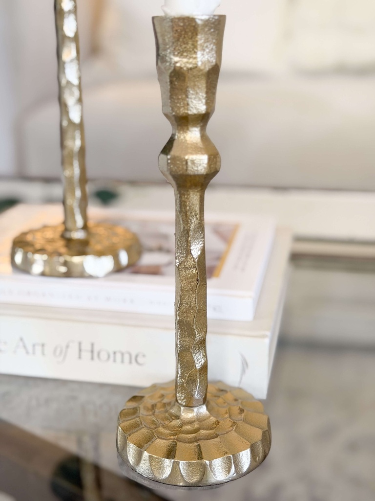 Set de 2 candelabros dorados martillados