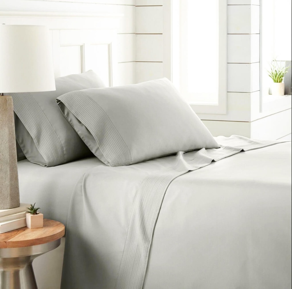 Juego de sabanas plisadas colchon extra grueso gris palido