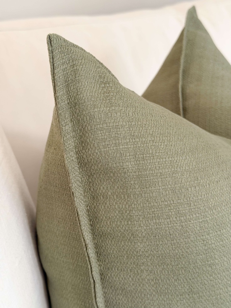 Forro de cojin verde oliva con orilla