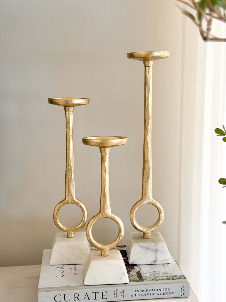 Set de 3 candelabros base marmol cuadrado