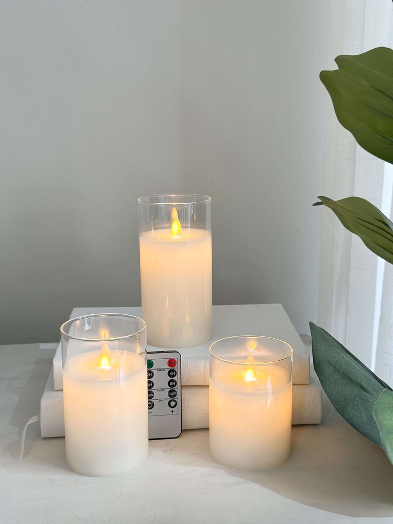 Set de 3 candelas led de cera y vidrio