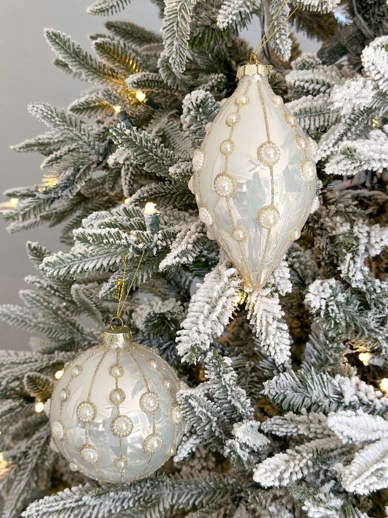 Set de 2 esferas grisesitas de perlas y escarcha