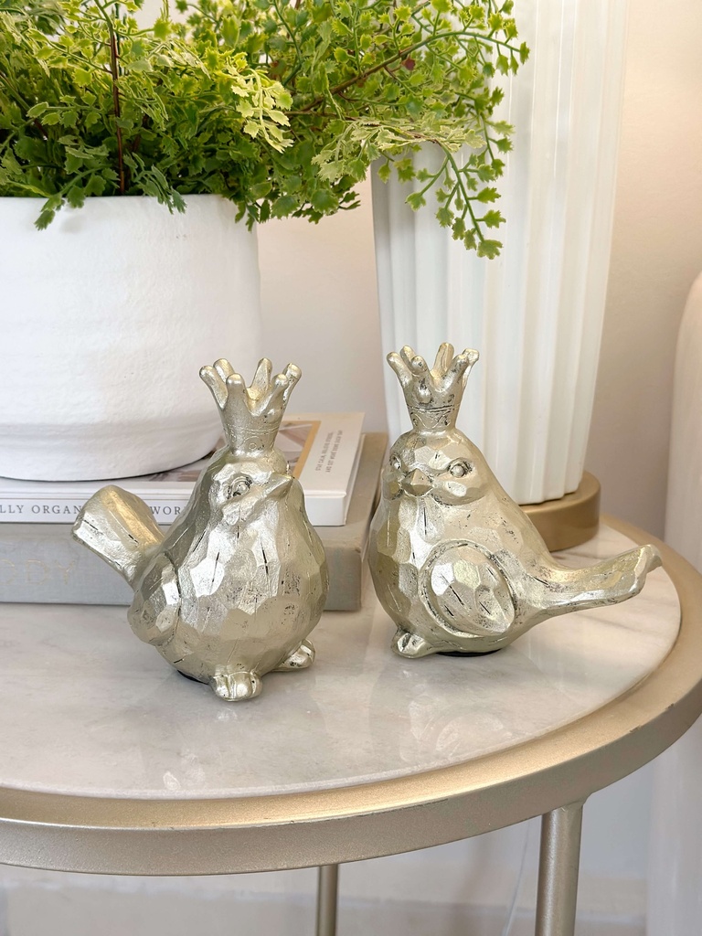 Set de 2 pajaros dorados con corona