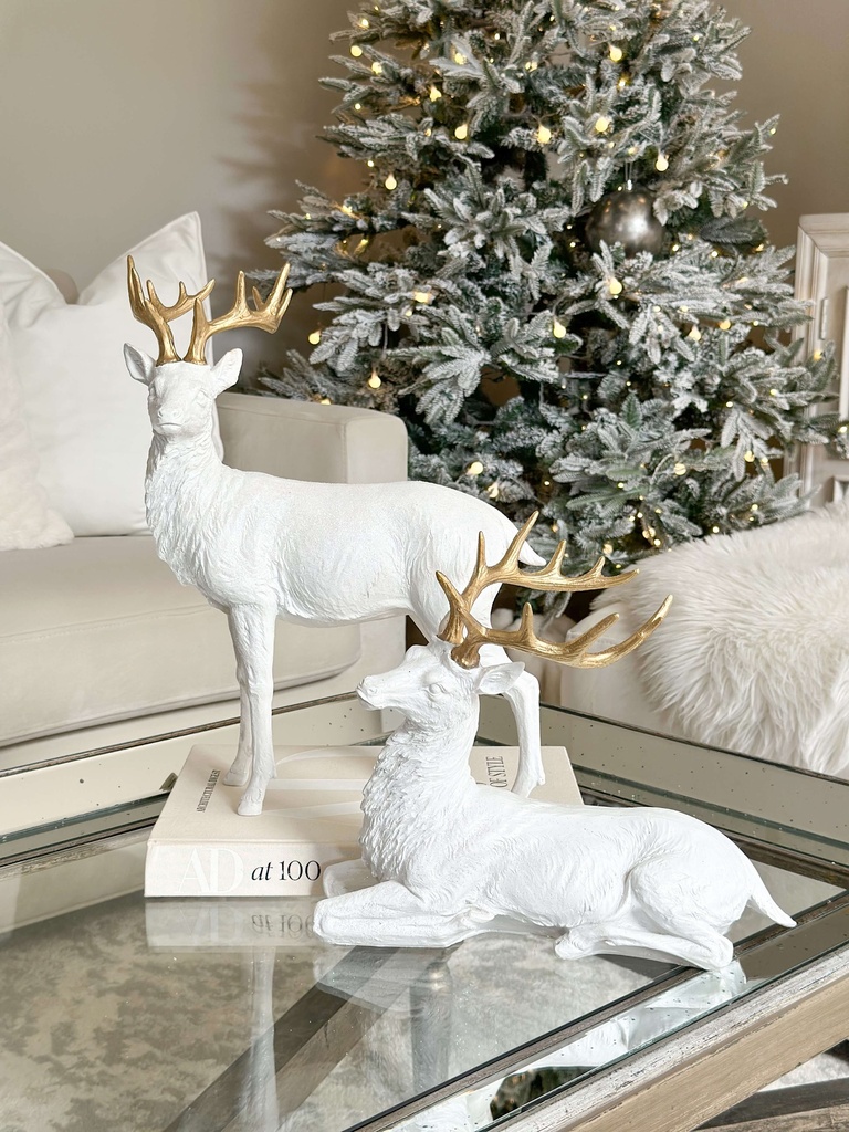 Set de 2 renos de astas doradas escarchados