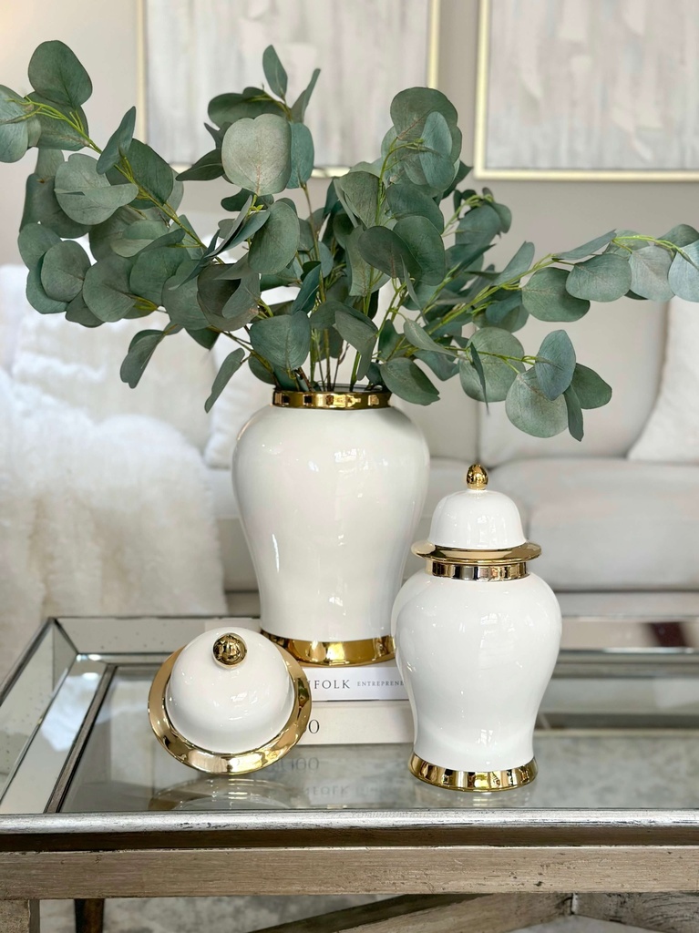 Ginger Jar blanco y dorado (dos tamaños)