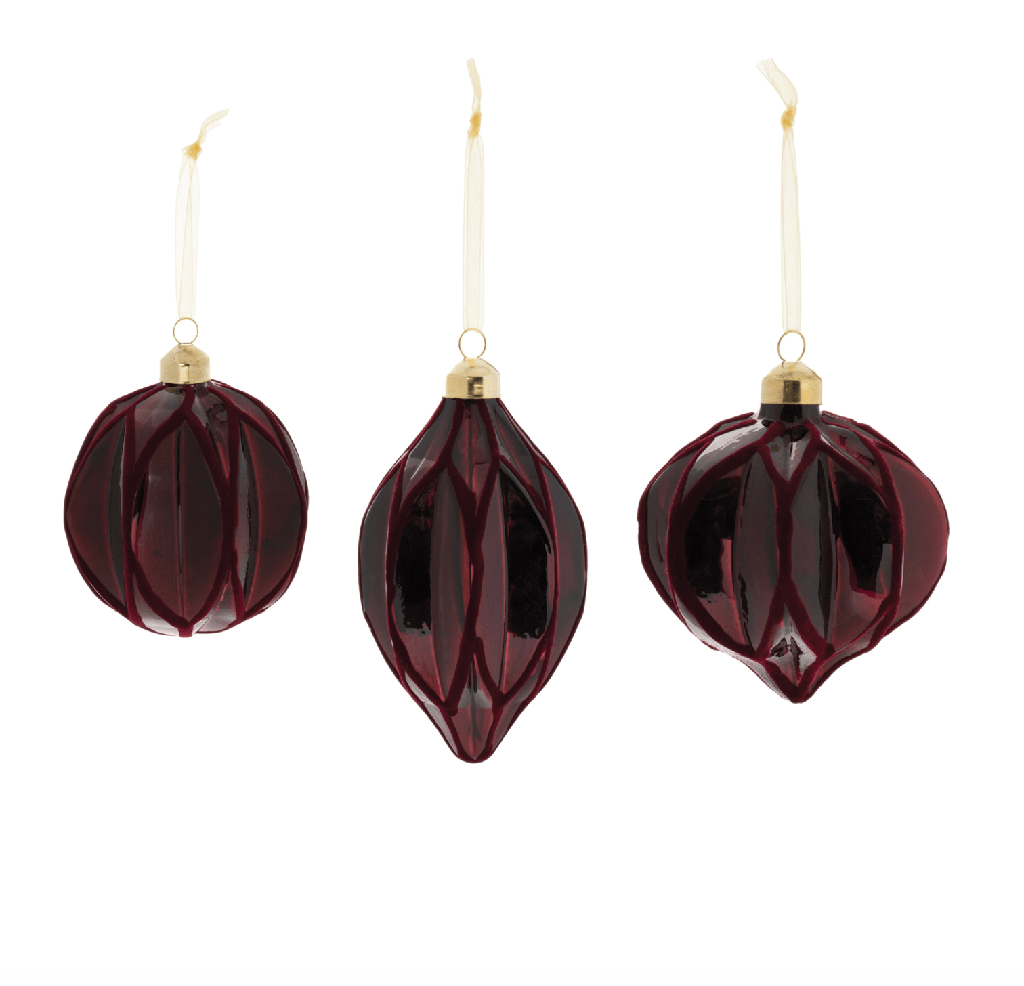 Set de 3 ornamentos rojo quemado