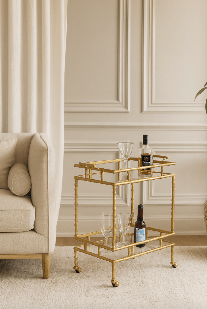 Carrito bar dorado con vidrio