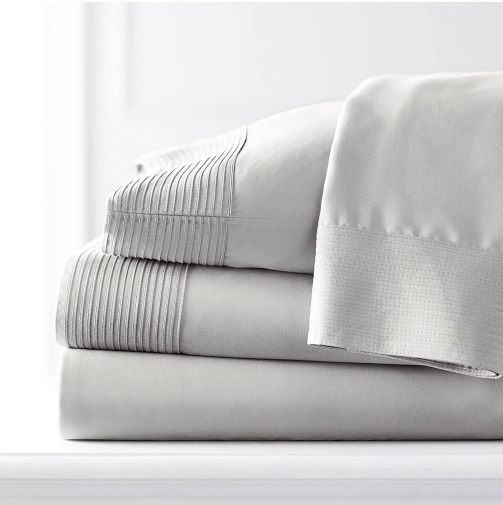 Juego de sabanas plisadas colchon extra grueso gris palido