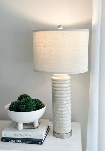 [L316848] Lampara de cerámica y lino