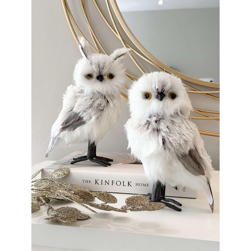 [91319] Set de 2 Buhos Gris y Blanco