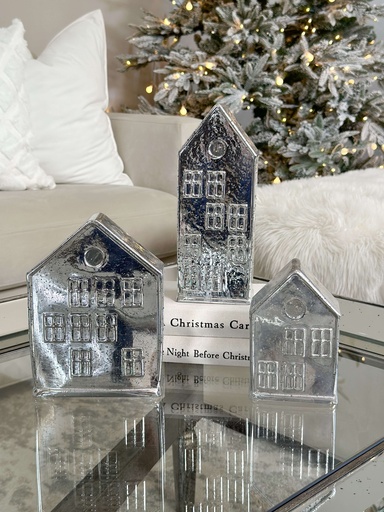 [54141S/54143S/54142S] Set de 3 Casas Plateadas de Mercury Glass