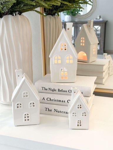 [4202550] Set de 3 casitas blancas de cerámica
