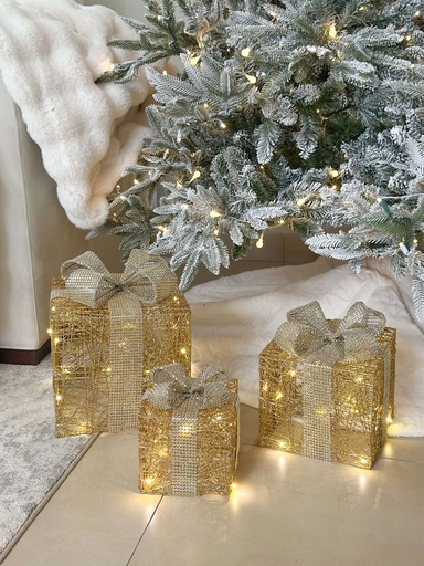 [90998] Set de 3 regalos dorados decorativos