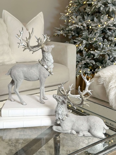 [4511384] Set de 2 venados gris y plateado con escarcha