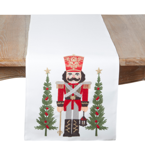 [1841.W1670B] Camino de mesa blanco con nutcracker