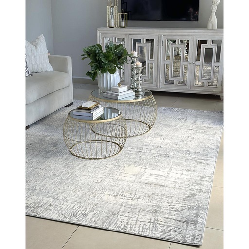 Alfombra Rush dorada, gris y crema