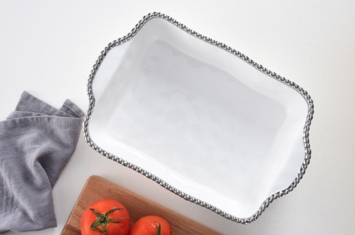 Baking Dish de porcelana orilla plateada (3 tamaños)