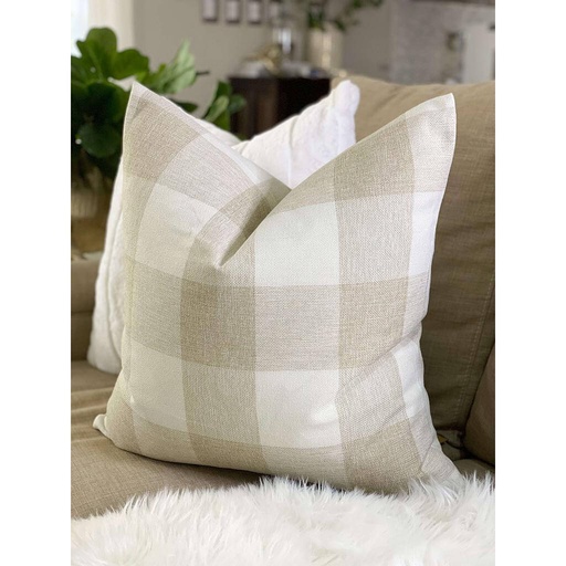 Forro de Cojin Plaid blanco y arena