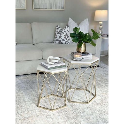 Mesa Marmol hexagonal Champagne (dos tamaños)