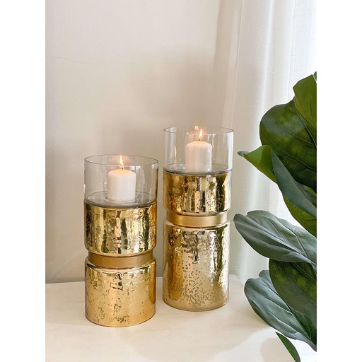 [76402GOLD Y 76400GOLD] Set de 2 Candelabros Dorados de Mercury Glass