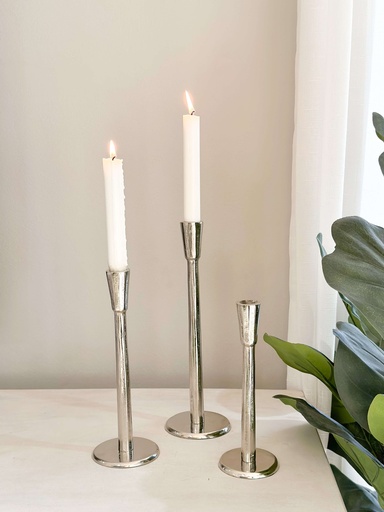 [30307] Set de 3 Candelabros plateados de metal